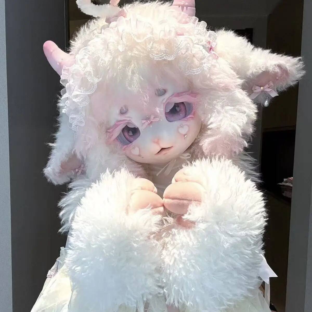 Skincare Pink - Handmade Kig Fursuit Head, Cute Sheep