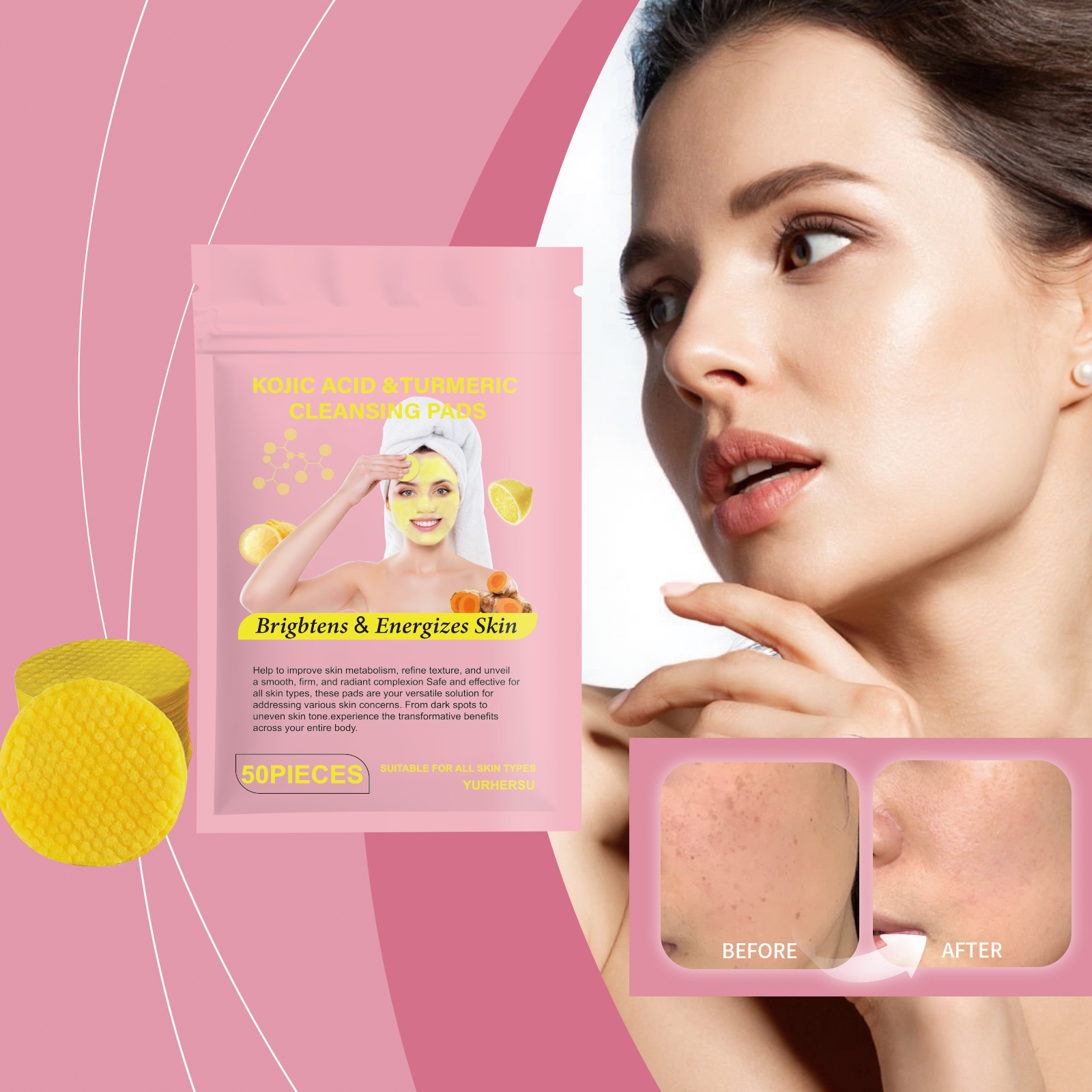 Skincare Oil Control - Turmeric Facial Cleansing Pads 60pcs Gentle
