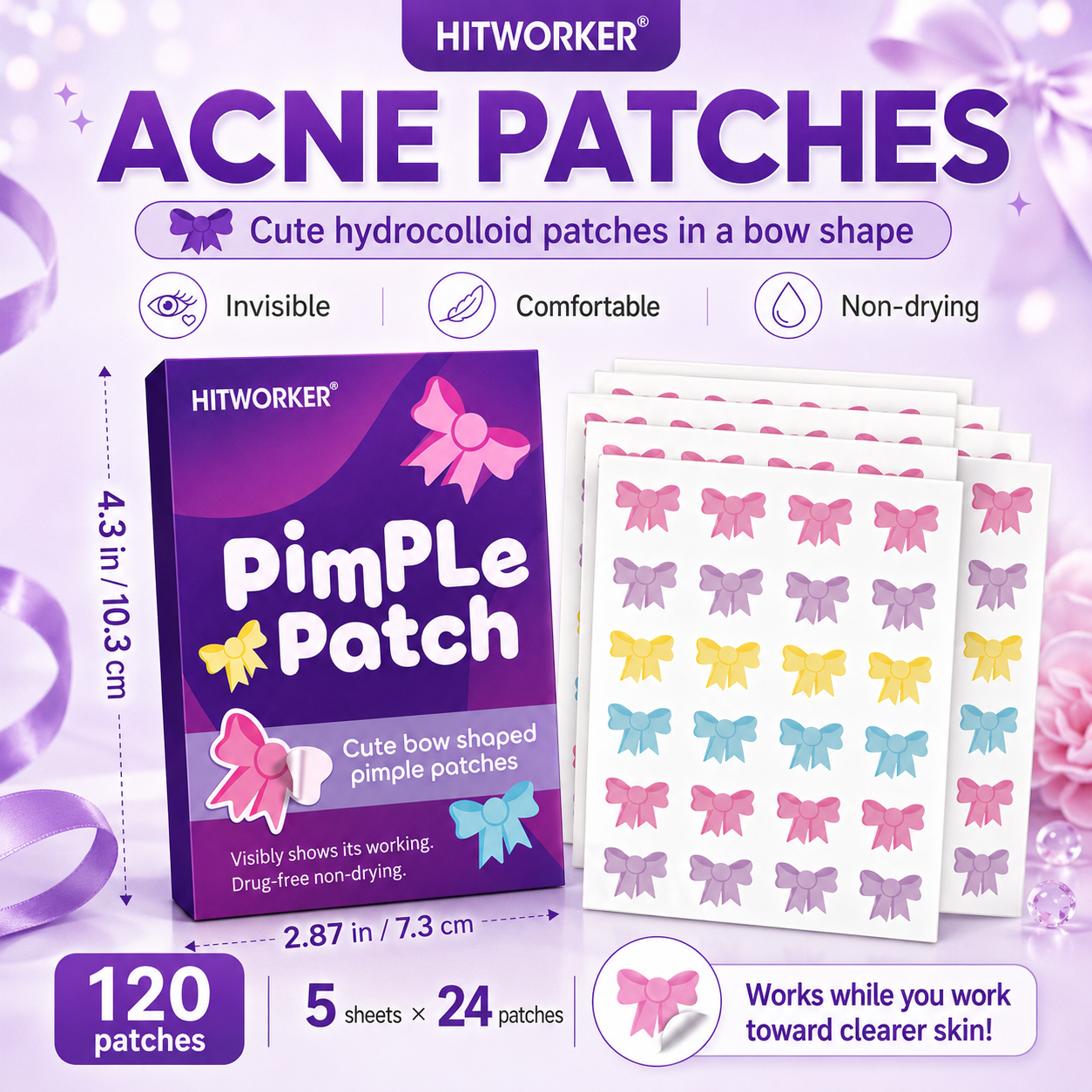 120Pcs Bow Shaped Acne Pimple  - Skincare Oil Control review and price