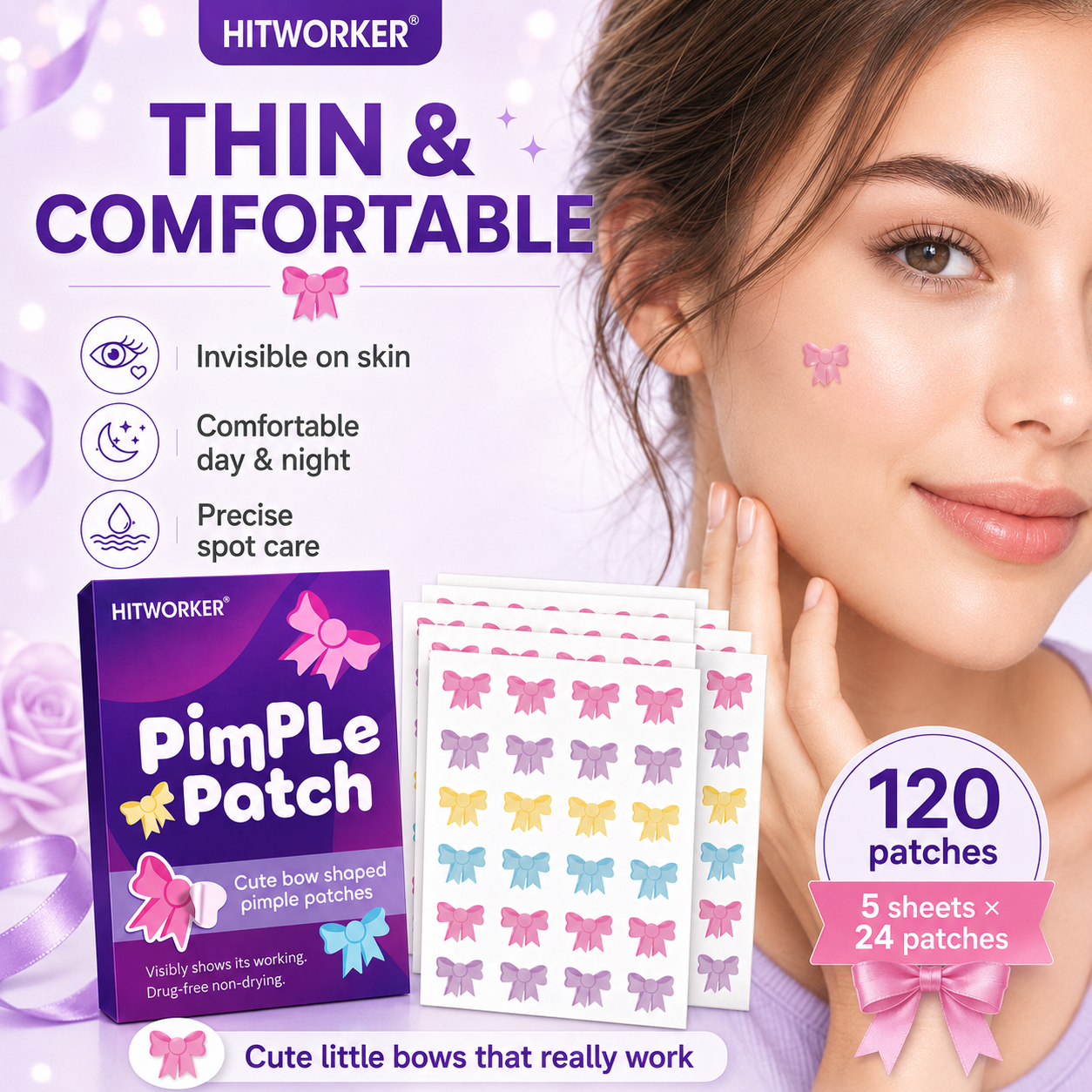 120Pcs Bow Shaped Acne Pimple  - Skincare Oil Control review and price